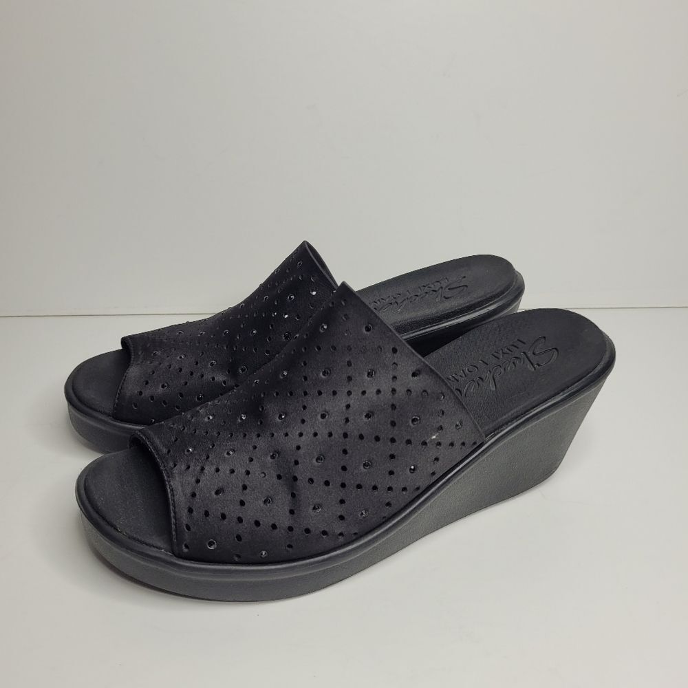 Skechers Women's Black Rumble on-Silky Take2 Wedge Sandal Platfotm